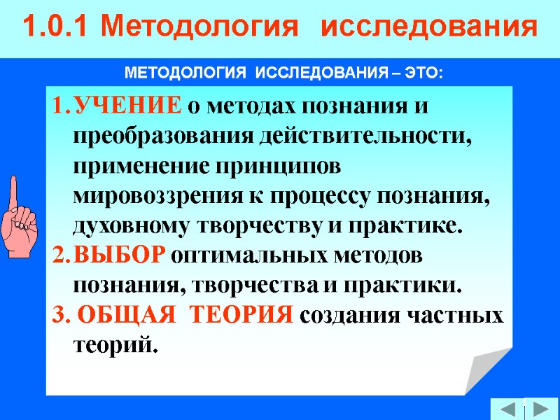 4 1.0.1 Методология  исследования УЧЕНИЕ о методах познания и преобразования действительности, применение принципов